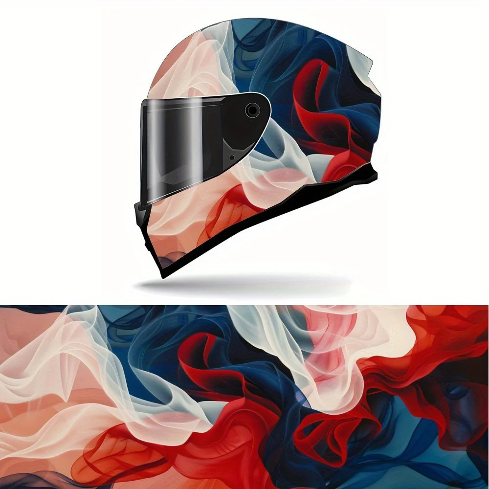 Calcomanías para casco integral con patrón de diseño de remolino rojo, blanco y azul: PVC duradero e impermeable, autoadhesivo para motocicleta Ra
