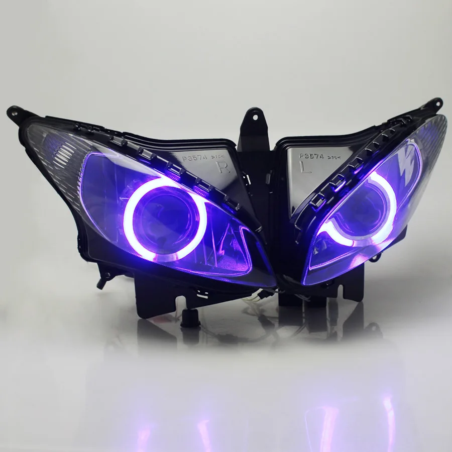 Motorcycle HID Projector Headlight Assembly For Yamaha FZ6S 2003-2009 Blue Angel Eyes White HID Bulbs High Low Beam Easy Install