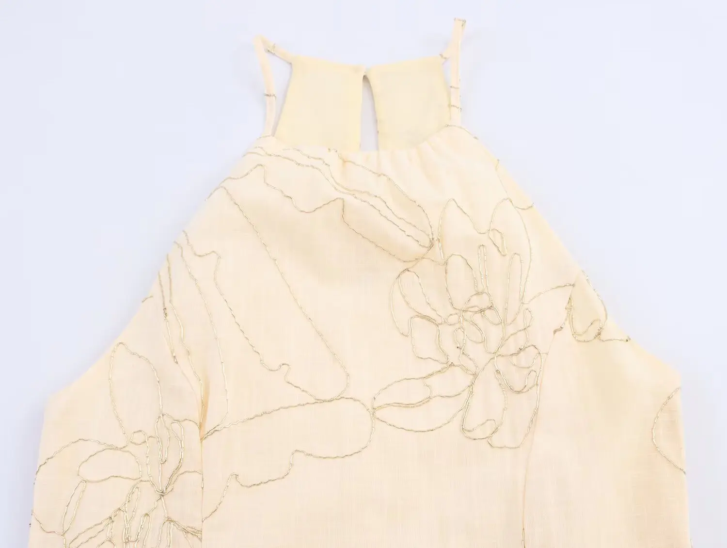 Cross-border women's clothing summer new product simple style elegant flower embroidered halter neck dress