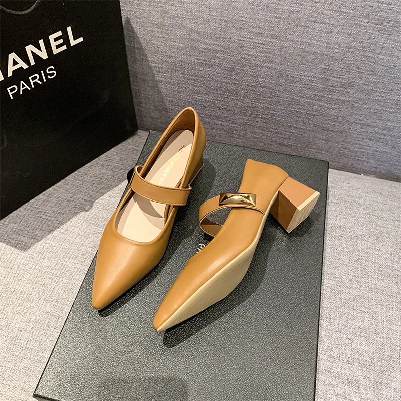 Damskie buty na wysokim obcasie Mary Jane pojedyncze buty szpiczasty nosek sukienka Party sandały na pasku moda letnie nowe czółenka Walking Zapatos