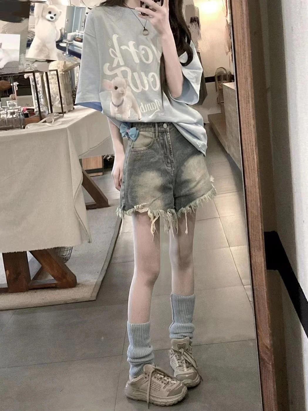 

High Waist Denim Shorts Women Summer Outdoor Wear Loose Wide Leg Torn American Retro Fringed Hot Pants Trendy Casual Jeans