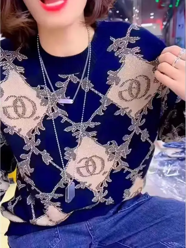 

Women's Knitwear Long Sve Crew Ne Sweater Winter Warm Thiened Fce Lined Letter Embroidery Drill Inner Wear Lazy Sle