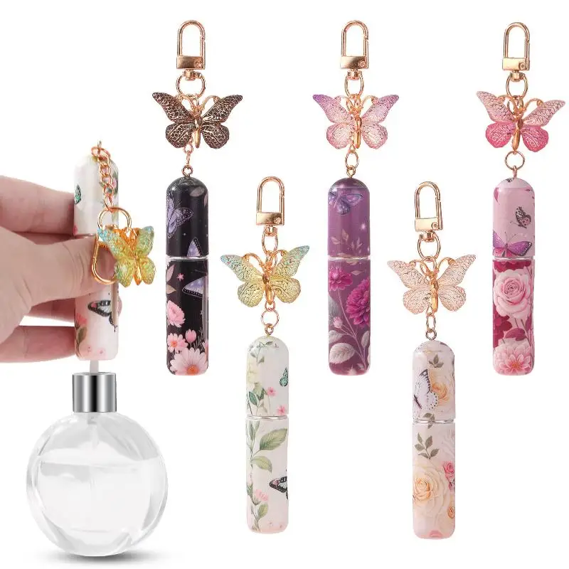 New 5ml Refillable Spray Bottle Mini Flower Pattern Refillable Perfume Bottle With Pendant Empty Cosmetic Containers Cute
