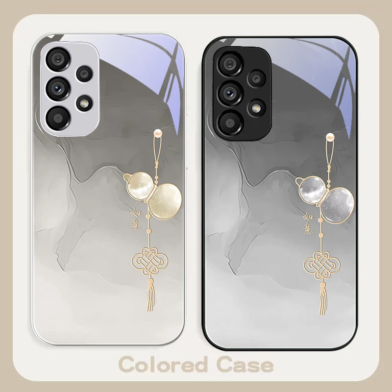 

Lucky Blue Gourd Element For Samsung S22 S8 S9 10 20 Ultra S21 Pro S22 Plus S23 FE S24 Ultra S25 Edge S25Ultra Glass Phone Case
