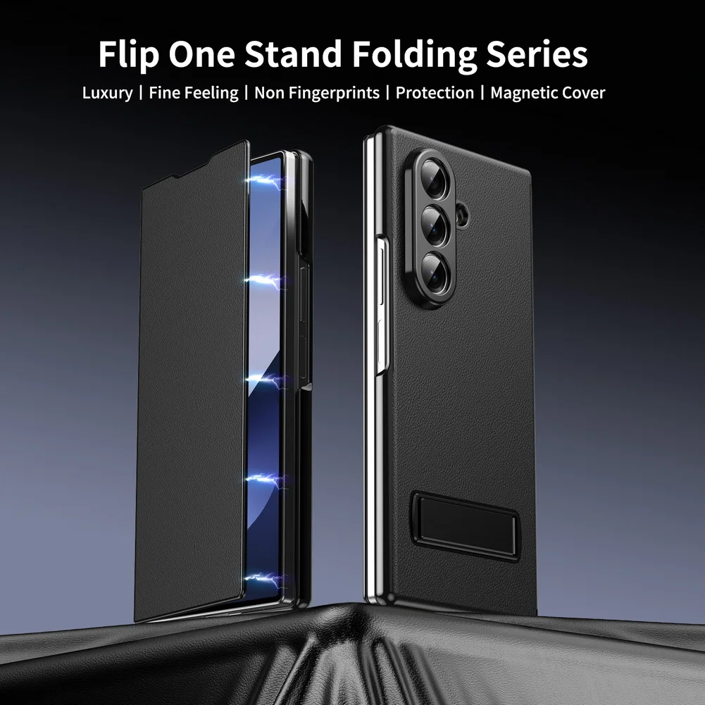 Luxury Leather Flip Phone Case with Metal Kickstand for Samsung Galaxy Z Fold 8 7 6 5 4 Fold 8Ultra Shockproof Protection Cover