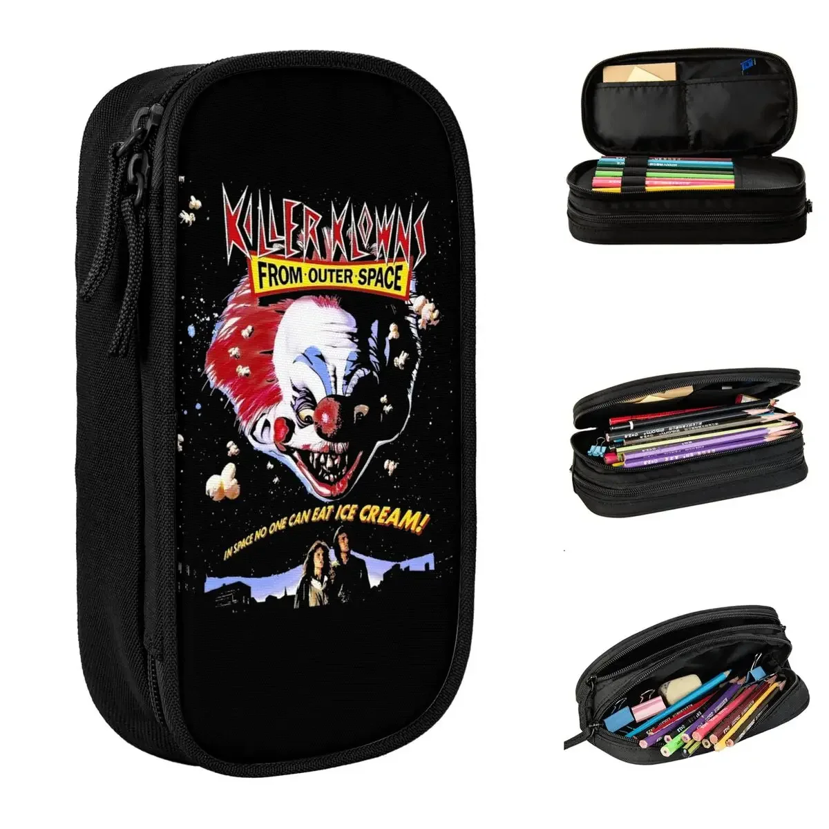 Killer Klowns From Outer Space Pencil Case Double Layer Large-capacity Kids School Supplies horror movie  Bag Gift