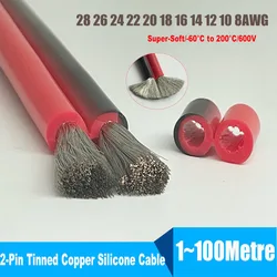 Filo di Silicone rosso nero Super morbido a 2 Pin 28awg 26awg 24awg 22aeg 20awg 18awg 16 14 12awg 10awg 8awg filo di rame resistente al calore