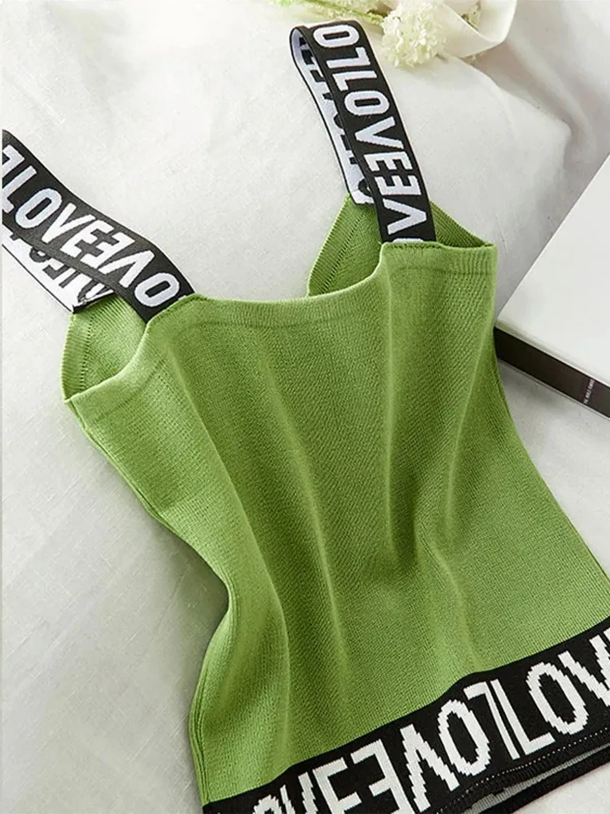 Summer Sexy ort Knitted Pearl Zipper Letter Women's Vest Top oulder Strap Wide Strap Bandage Sle Slim Fit 8-24 Years Old