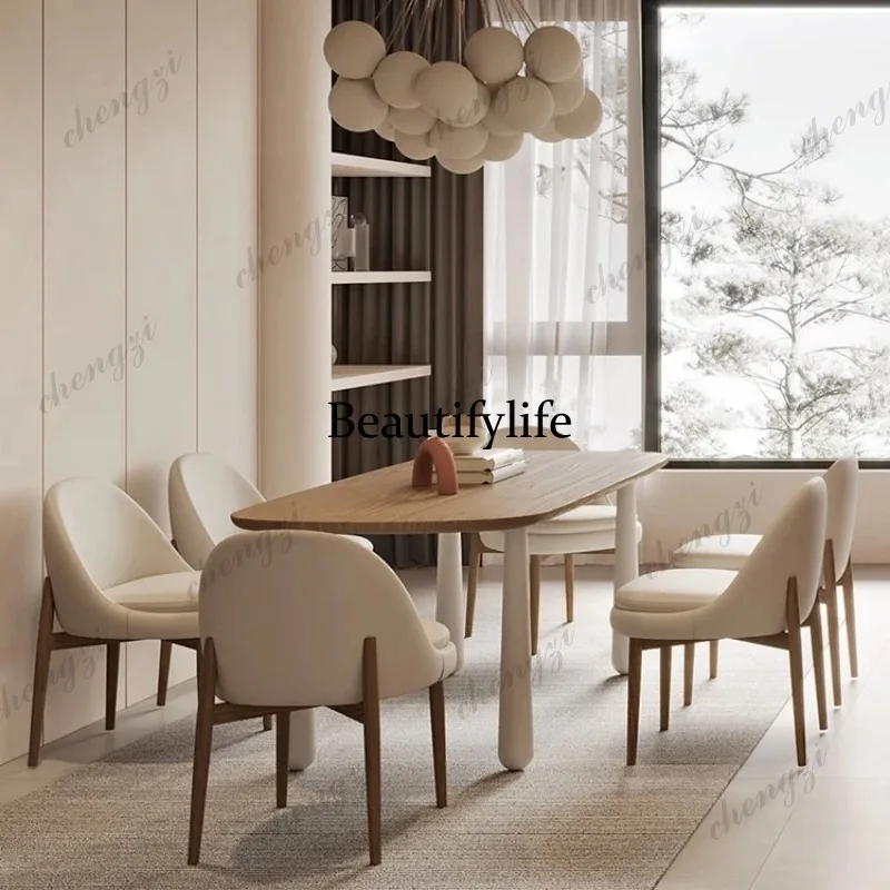 Z138 Wood Luxury White Dining Table Design Modern Wooden Living Room Dining Table Restaurant Oval Nordic Furniture