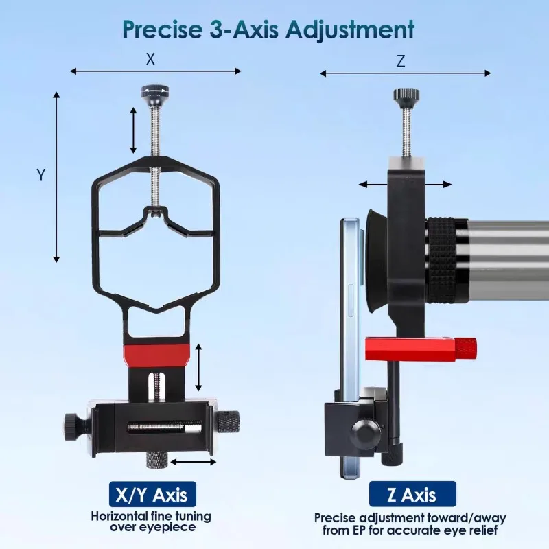 3 Axis Metal Phone Mount Adapter for Telescope Binocular Microscope