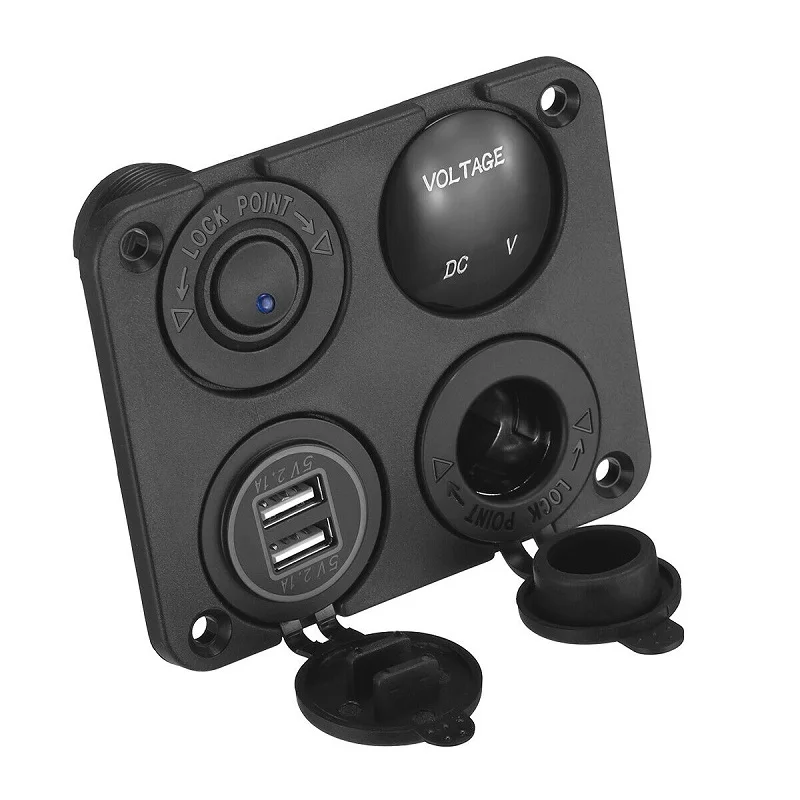 ABS Plastic Dual USB Socket Charger with Blue Digital LED Voltmeter 12V Power Outlet Panel  Accessories for Car RV Marine Boat