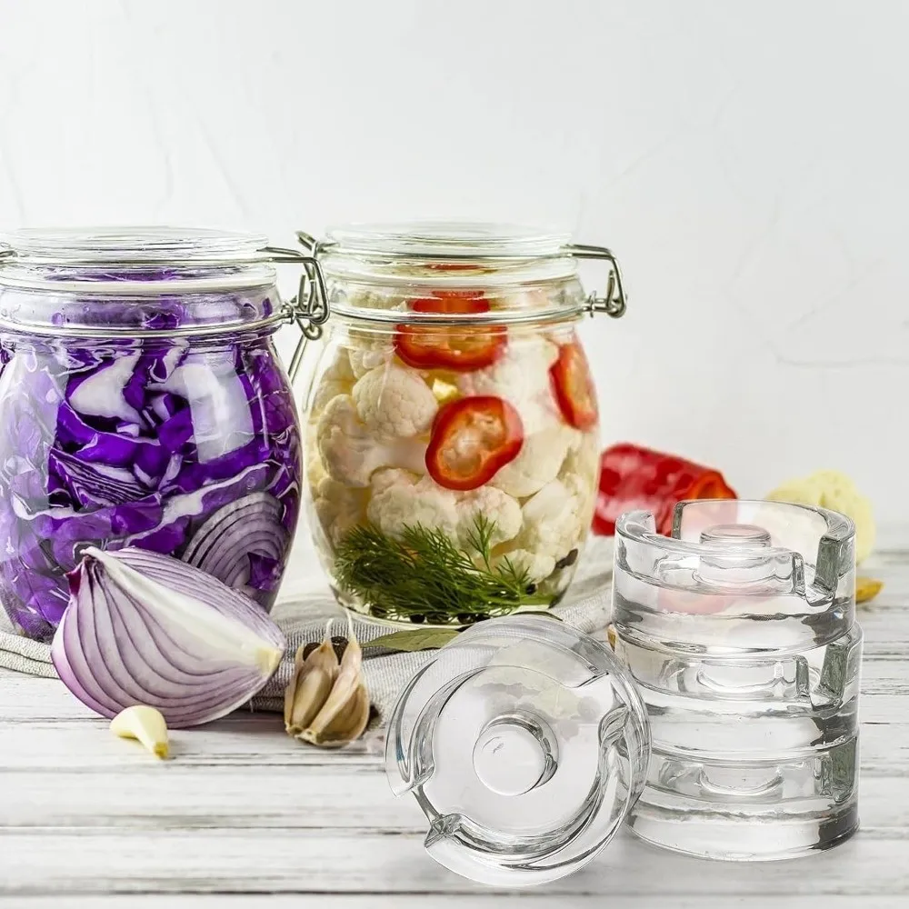 Fermented Glass Weight Lid Clear with Handle Wide Mouth Mason Jar Lid Kitchen Gadgets Sealed Storage Container Lids