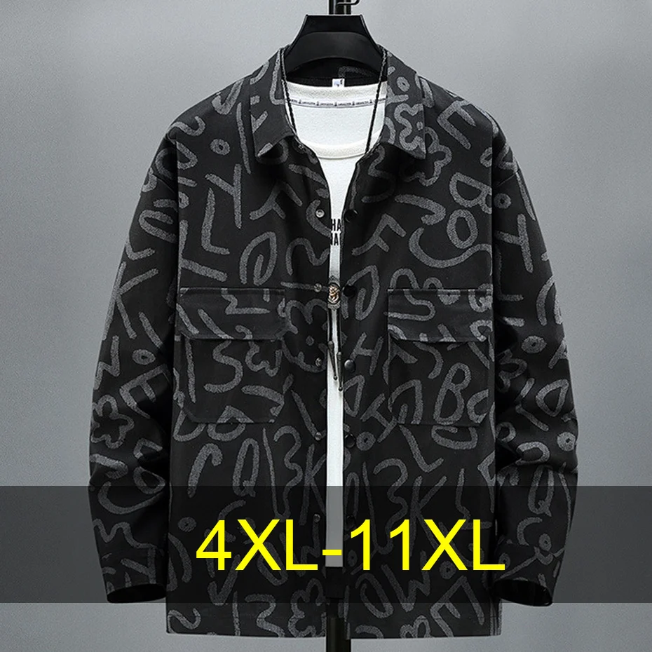 

10XL 11XL Plus Size Jacket Men Spring Autumn Button Jacket Cargo Coat Fashion Casual Letter Graffiti Jackets Male Big Size 11XL