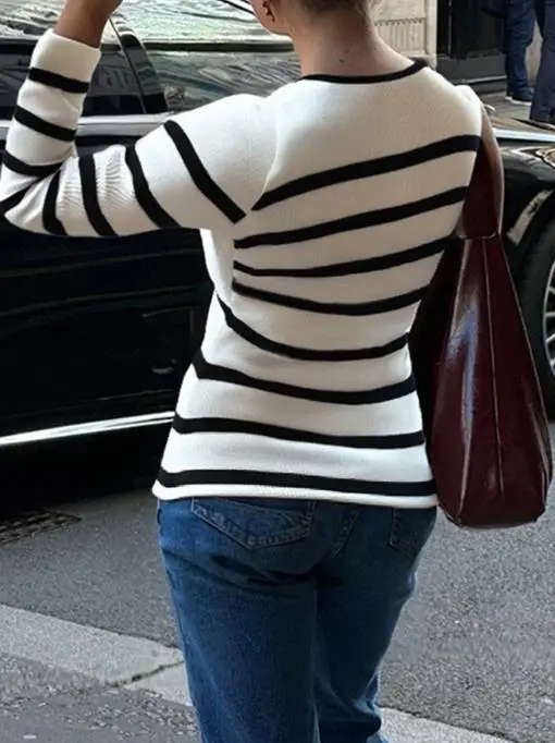 

Women's Clothing 2025 Autumn and Winter Elegant Temperament Striped Long Sleeved Top Temperament Commuting Retro Top