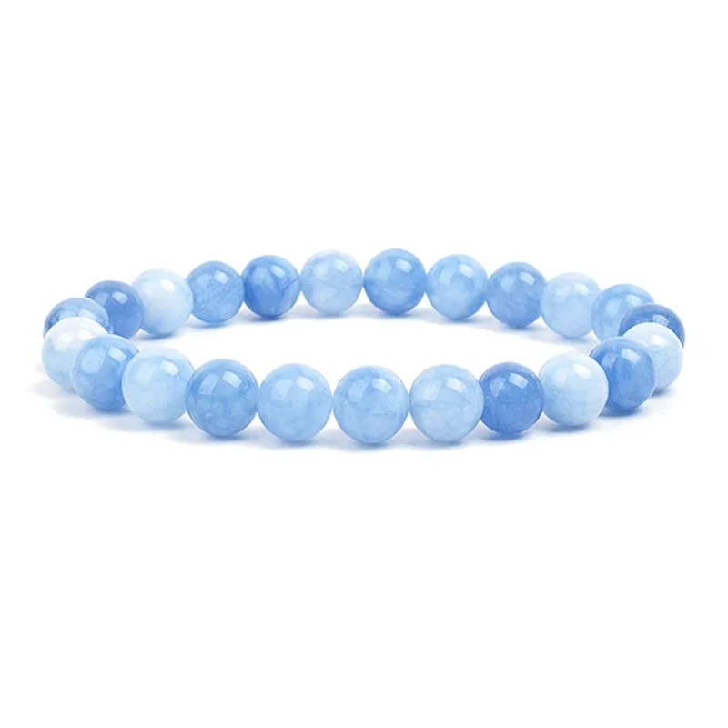 Natural Stone Aquamarine Beads For Women Men  Jewelry Elastic Bangle Bracelets