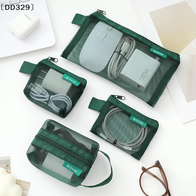 6Pcs/Set Transparent Mesh Storage Pouch Makeup Toiletry Bag Travel Organizer Cable Coin Key Earphone Charger Card Holder〔DD329〕