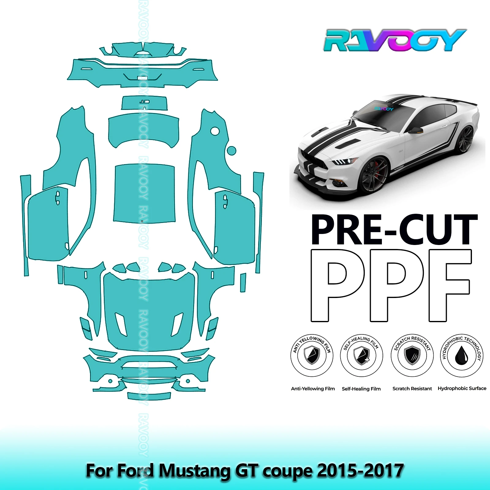 

Car Precut PPF Paint Protection Film Full Vehicle For Ford Mustang GT coupe 2015-2017