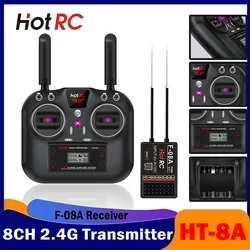 HotRC-transmisor con receptor de HT-8A, sistema de Radio para aviones de Control remoto, modelo de vehículos, barco, F-08A, 8CH, 2,4G, PWM
