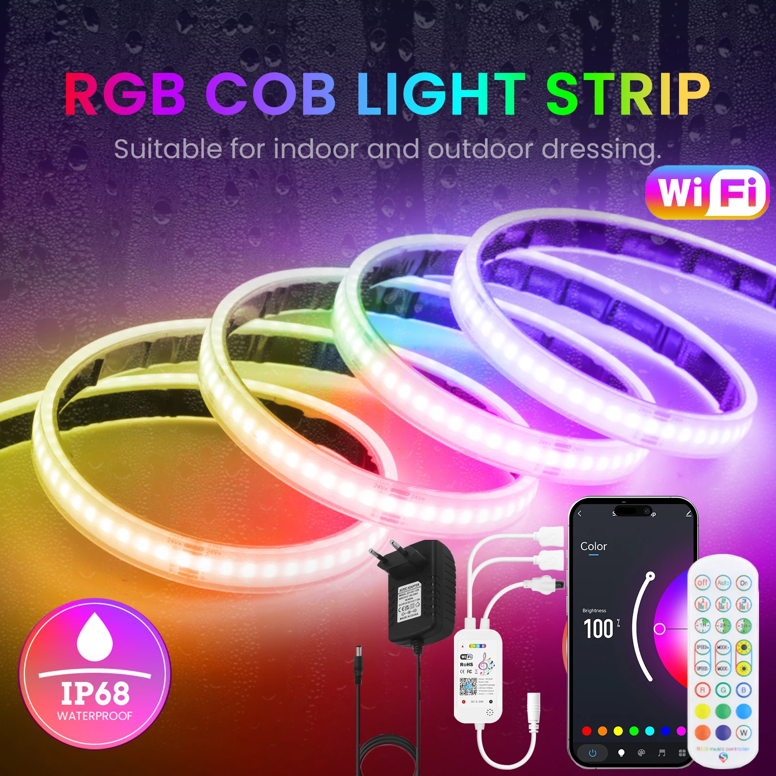 Tuya Smart WIFI RGB COB LED Strip Light Nastro 12V 24V 576LED/m Ad Alta Densità RGB Luce LED Colorata Controllo APP per Alexa Google
