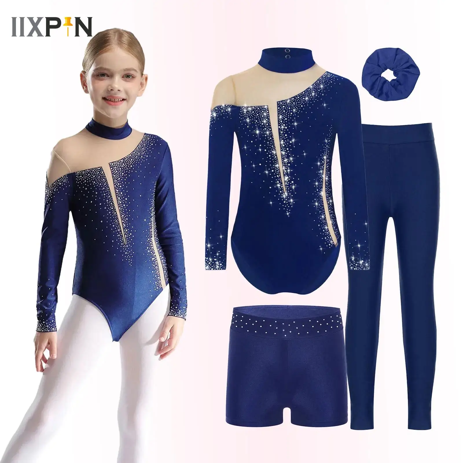 

Ballet Dance Outfits for Kid Girls Long Sleeve Gymnastics Leotards with Shorts Leggings Hairband Dancewear Sets Skating Jumpsuit