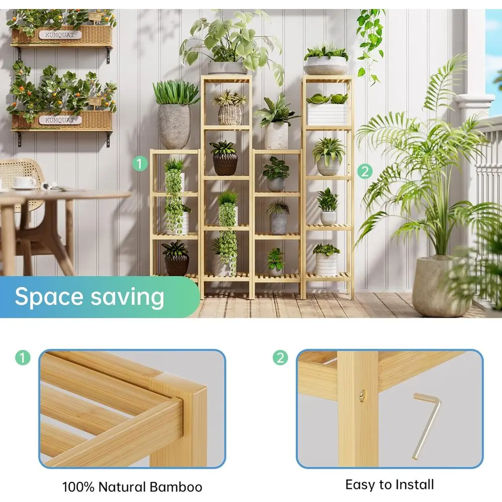 5段竹製収納棚オーガナイザー、多目的ラック、家庭用リビングルーム、寝室、キッチン用（ナチュラル）