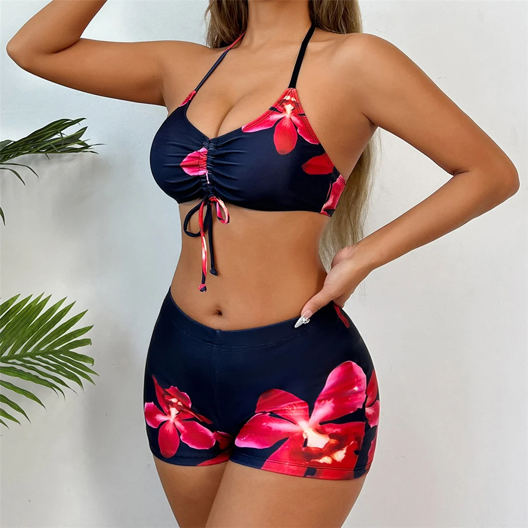 S - XL Langarm-Bikini mit Blumenmuster, Damen-Badeanzug, dreiteiliges Bikini-Set, Damen-Bademode, Badeanzug, Schwimmanzug V7232 – Detail 6