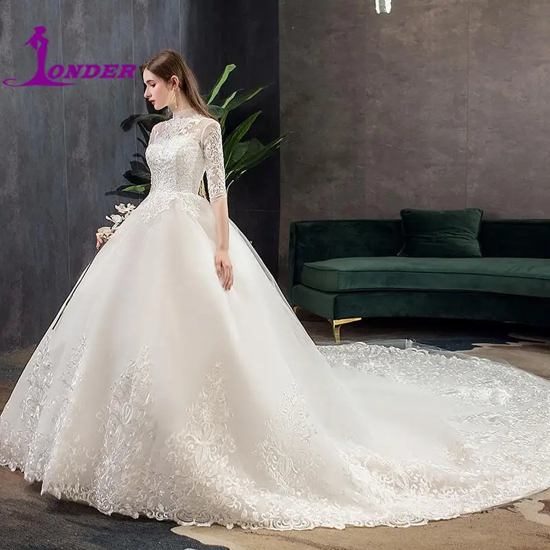 Wedding Dress 2022 Elegant High Neck Half Sleeve Vestido De Noiva Vintage Lace Embroidery Sweetheart Wedding Gown Bride Dress