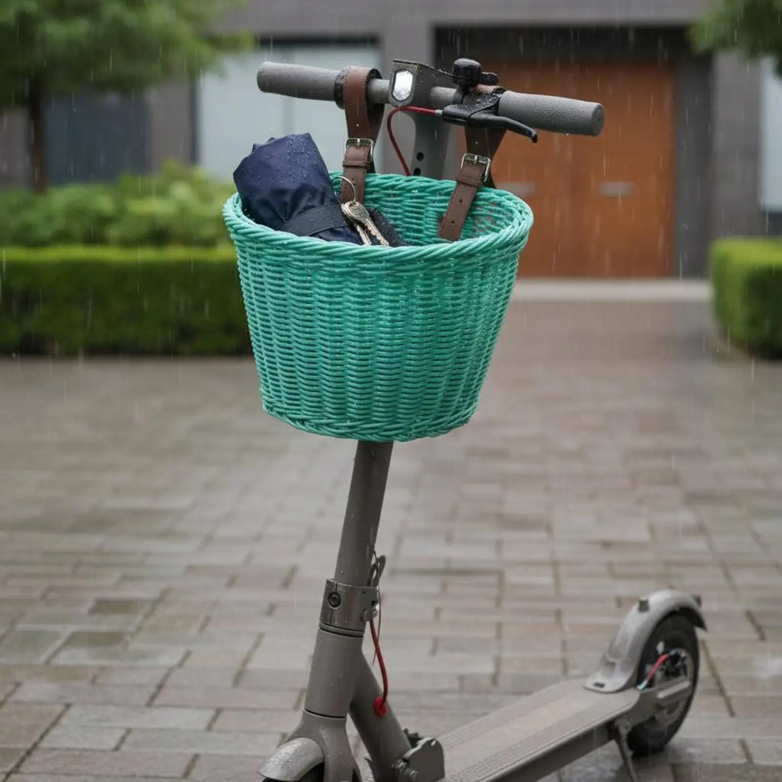 Faux Rattan Cycle Basket Long-Lasting Plastic Kids Bike Basket Easy to Clean Adjustable PU Belts for Children