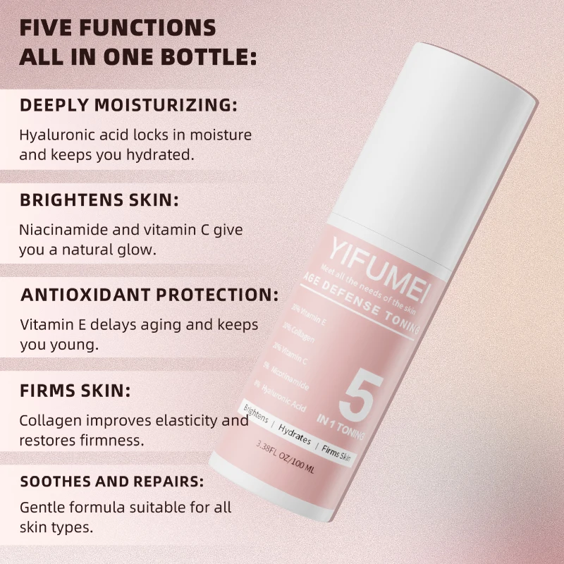 5 IN 1 Face Toner Skincare Original Moisturizing Spray Brighten Facial Skin Care Niacinamide Whitening VC Hyaluronicl Acid Glow