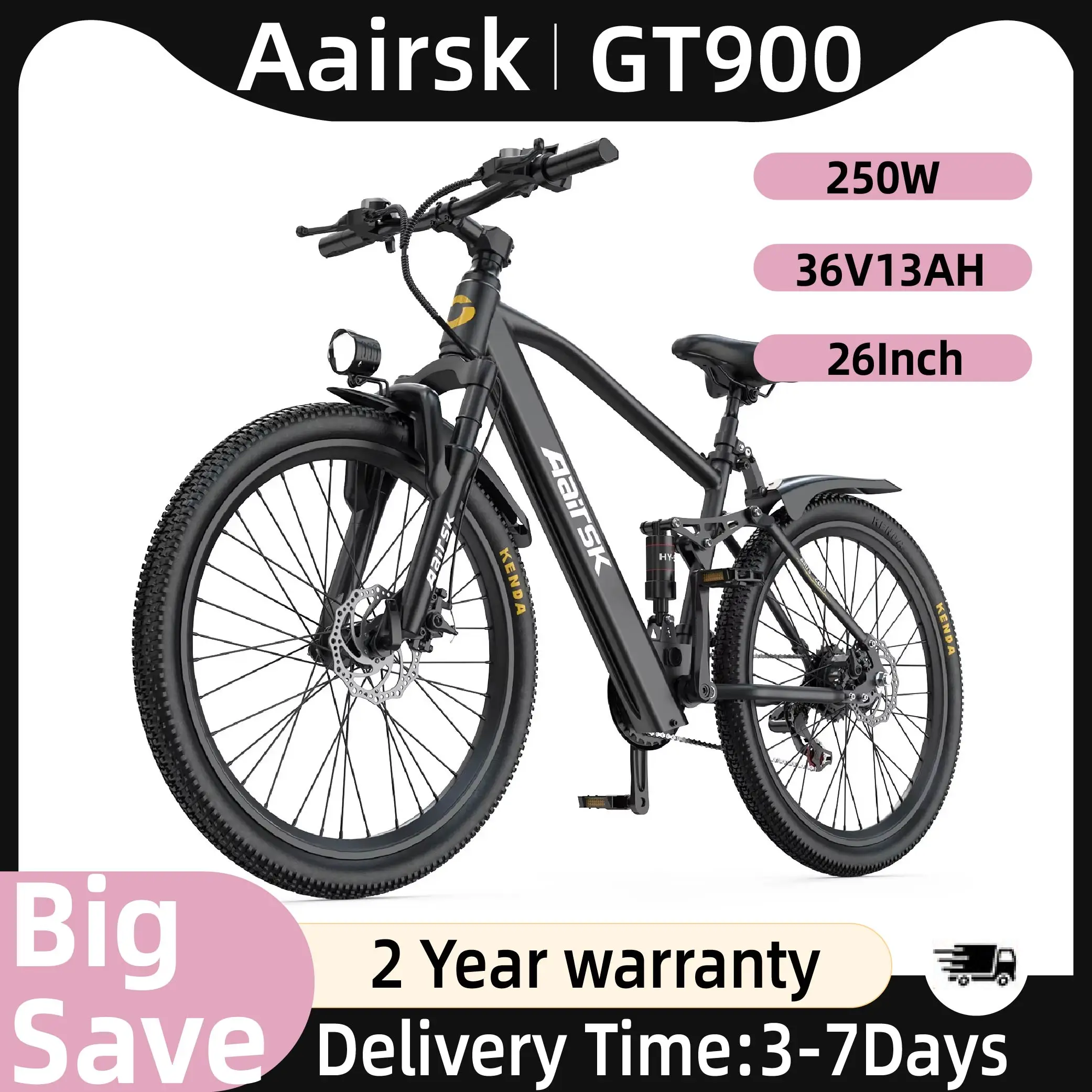Image of Aairsk GT900 Erwachsenen-Elektrofahrrad 250W Motor 36V 13Ah Akku E-Bike 26 Zoll Reifen E-Mountainbike