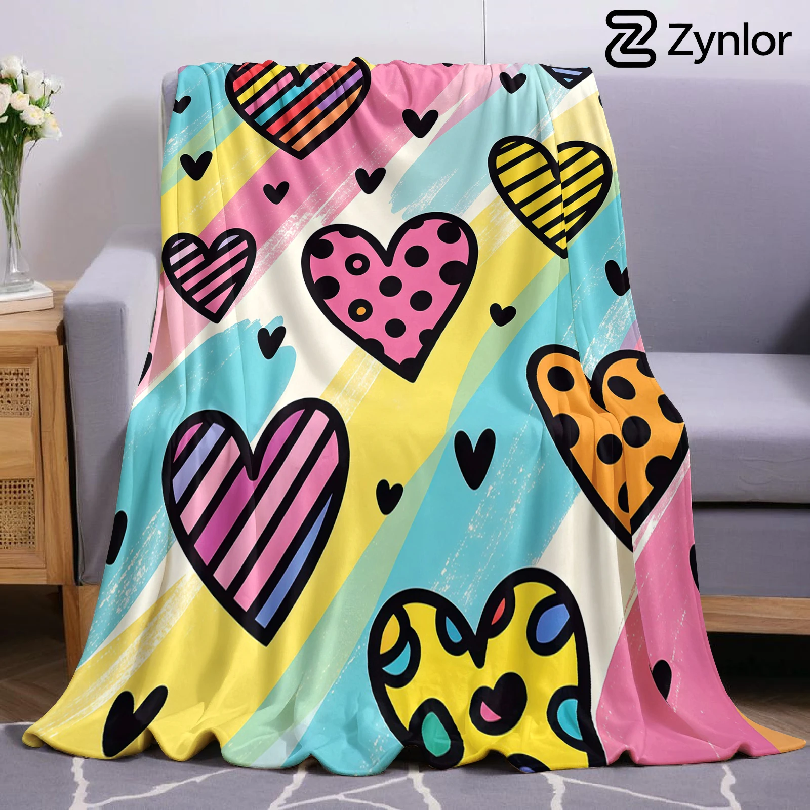 Doodle Heart Lightweight Microfiber Soft Christmas Fleece Blanket Warm Cozy Throw for Bed Sofa Office Travel All Season