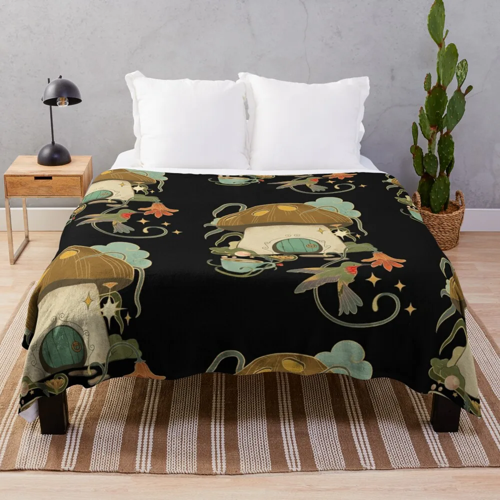 Mushroom Cottagecore Vintage Illustration Style Design Throw Blanket cosplay anime Furrys Blankets