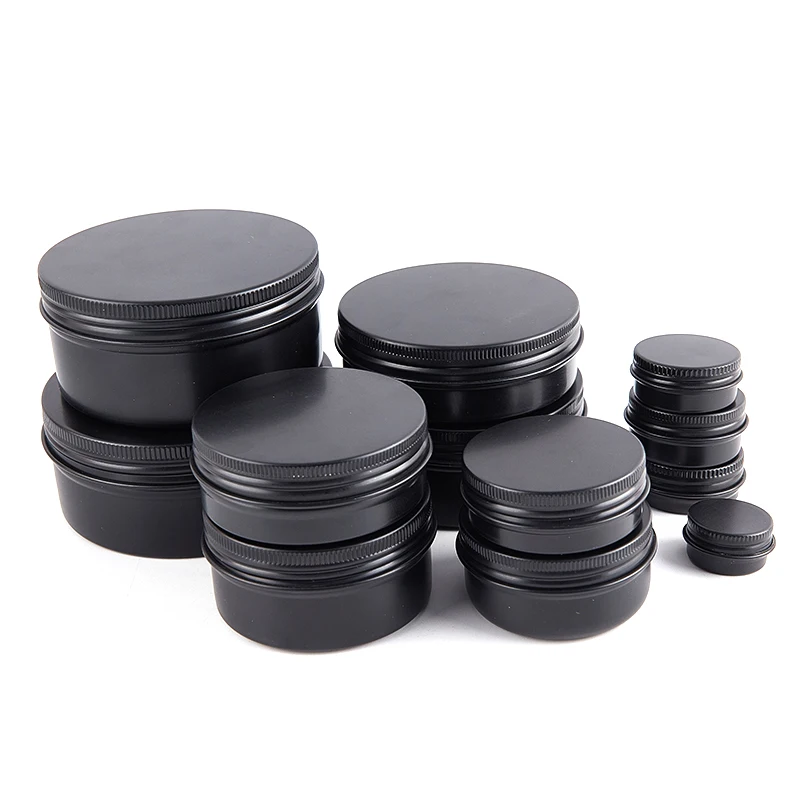 15/30/50/60/80/150/250ml Black Empty Round Aluminum Box Metal Tin Cans Cosmetic Cream Portable Travelling DIY Refillable Jar Box