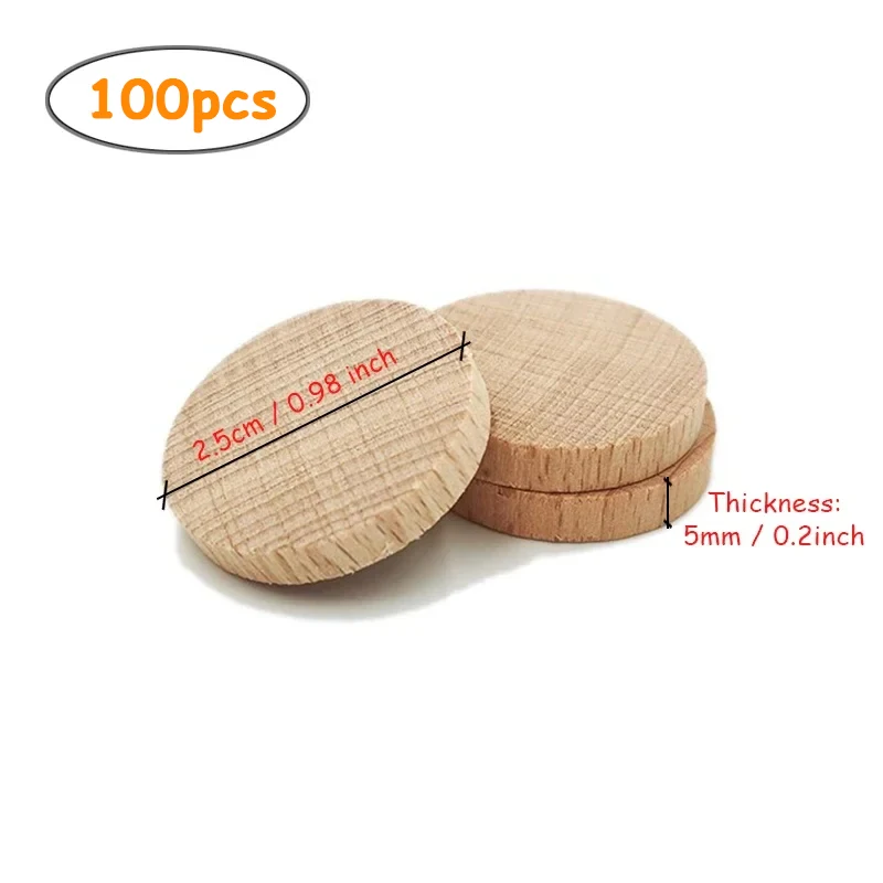 100pcs 2.5cm Unfinished Flat Round Wood Coins Disc, Wooden Circle Slices for DIY Craft Projects Painting Home Decoration