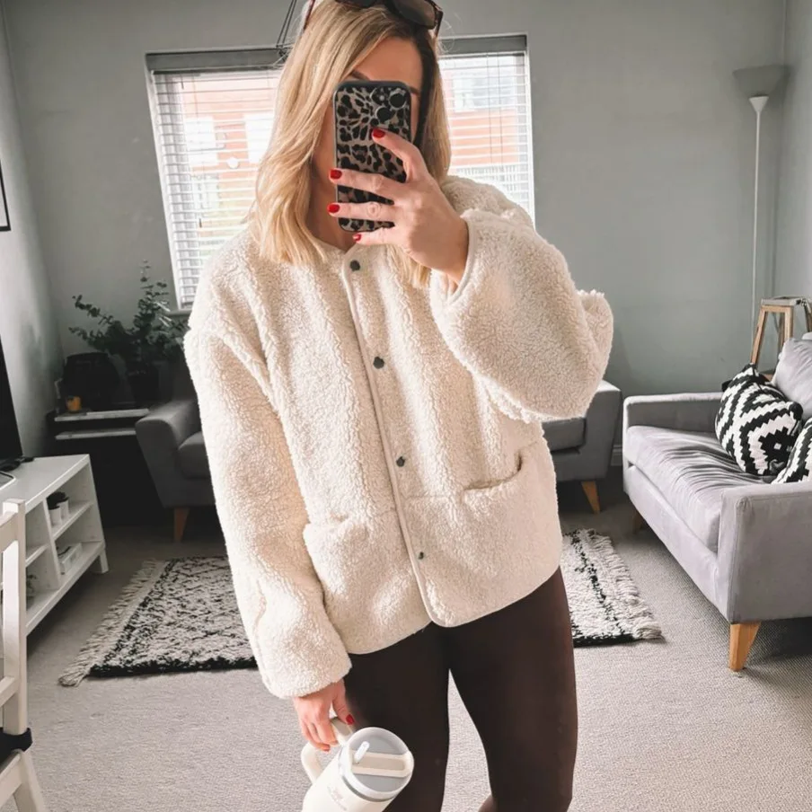 

Women's round Neck Teddy Velvet Jacket Pure Color Comfortable Simple Style Popular European And American Design