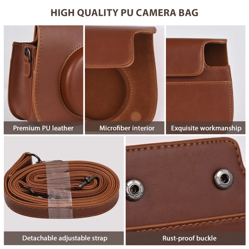 Instant Camera Storage Case Camera Bag PU Leather Magnetic Buckle with Shoulder Strap for Fujifilm Instax Mini 12/11/9/8 2024