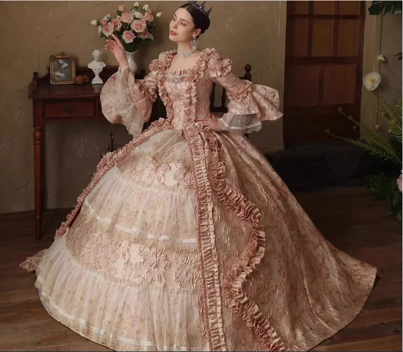 Vestido de actuación de palacio de viaje francés rosa de Lolita, vestido de actuación británico