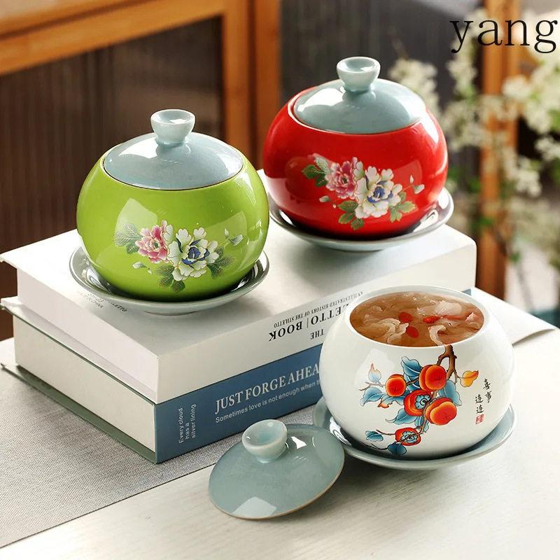 LMM dessert bowl with lid, soup cup, tableware, stew pot, water-proof stew cup, bird's nest bowl