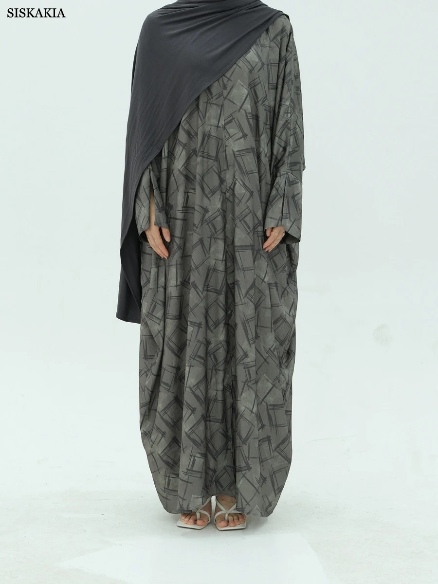

Siskakia Muslim Floral Print Open Abayas Dubai Elegant Women Dress Split sleeve Robe Femme Musulmane