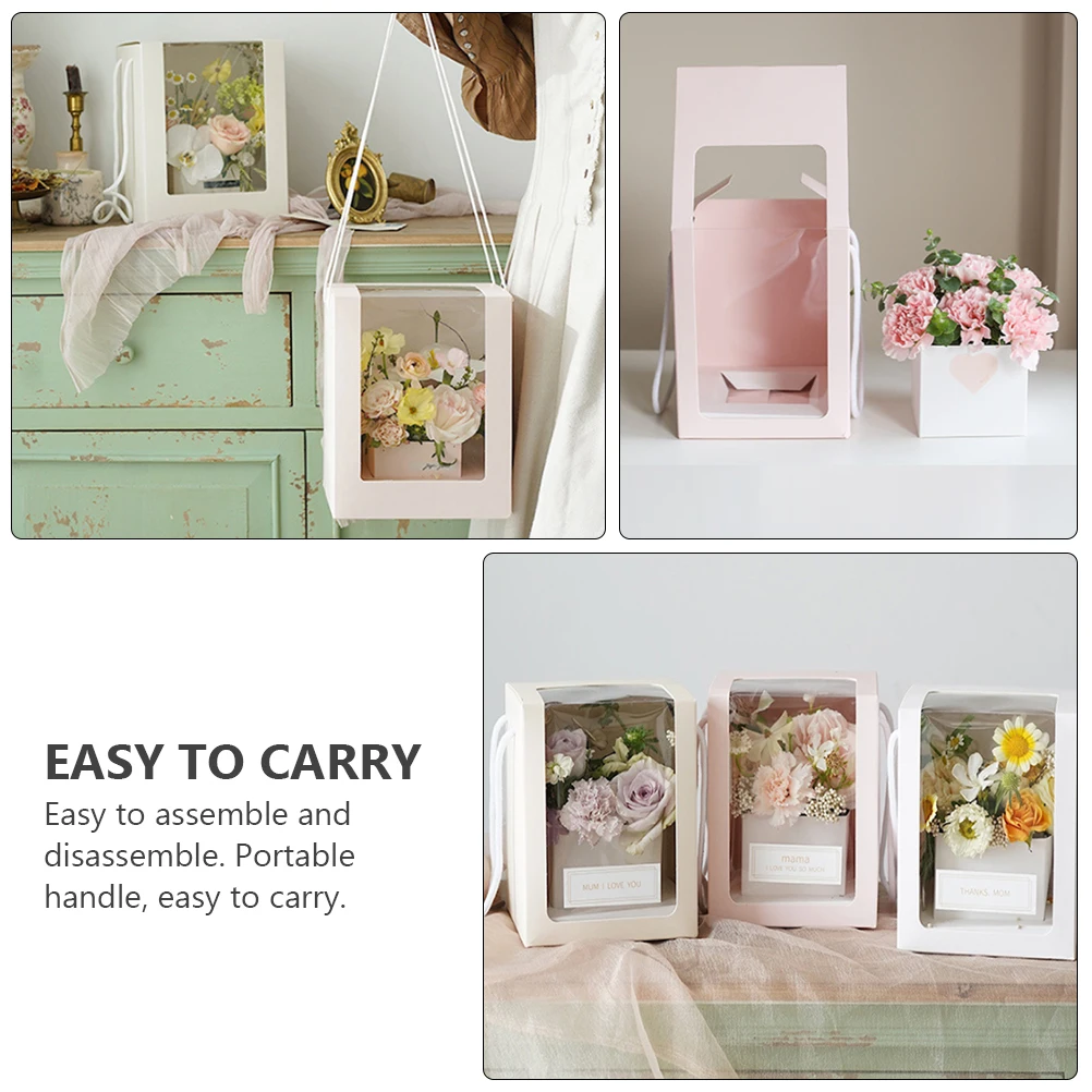 

3 Pcs Storage Flower Box Bulk Gifts Clear Display Window Case White Card Coated Paper Cases