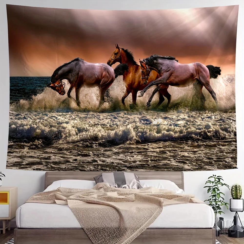 Wild Horse Beach Tapestry Polyester Wall Hanging Boho Living Room Bedroom Decor home decor aesthetic