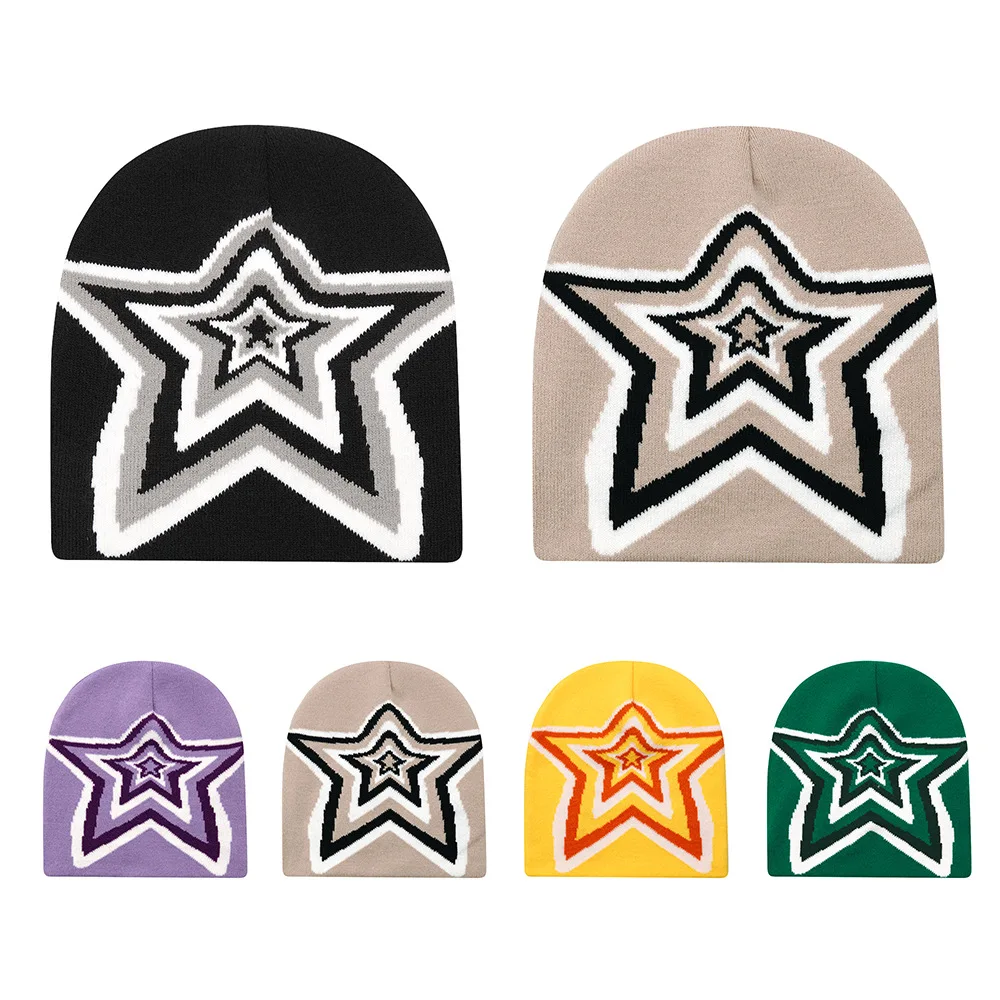 Star Pattern Unisex Skiing Beanie Wool Cap Y2K Women Men Autumn Winter Warm Knitted Bonnet Cap Cycling Skullies Beanies Hip Hop
