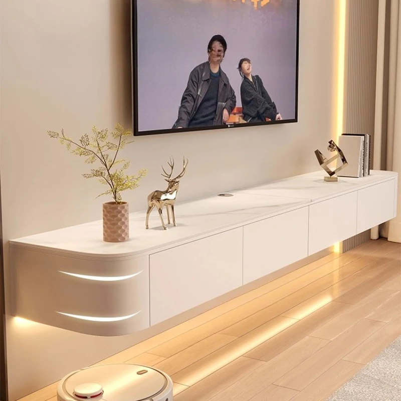 

Suspended TV cabinet Solid wood modern simple wall-mounted living room background wall Small apartment