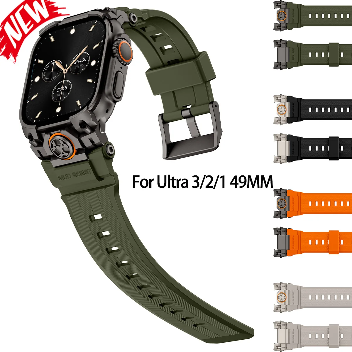 

Ремешок в броне для Apple Watch Ultra 3 2 1, металлический разъем, силиконовый ремешок для Iwatch Ultra 49 мм, спортивный браслет, аксессуары