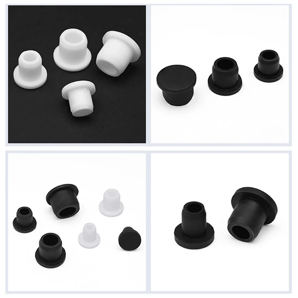 Bore 6.8-15.5mm Black/White Silicone Rubber Seal Hole Plugs Hollow Blanking End Cap Dustproof Plug Pipe Inserts T Type Stopper