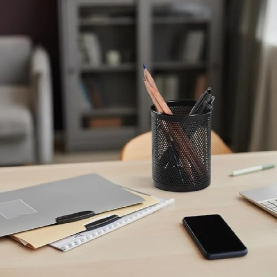 Pen Holder Desk Organizer, Wire Mesh Pencil Cup with Foam Pad and Non-Slip Bottom Office Supplies Desk Accessories for Home Off