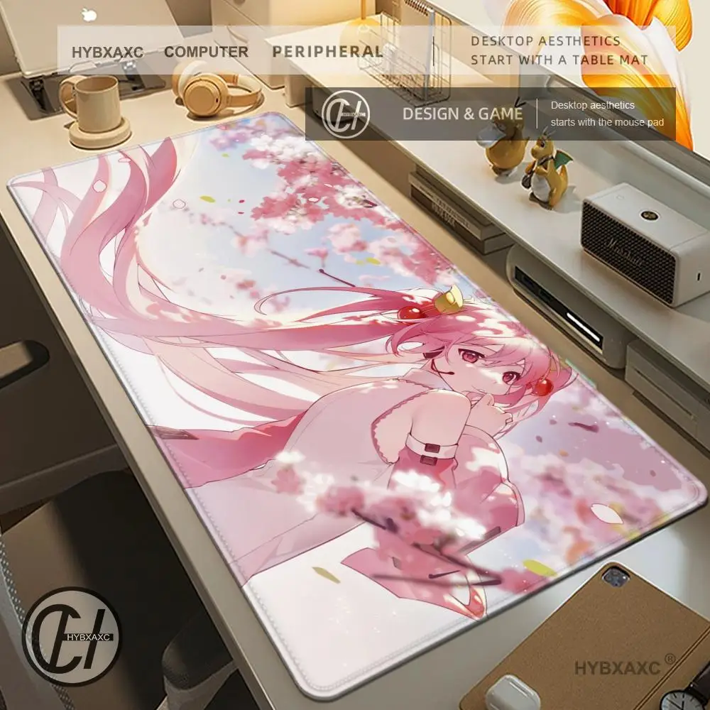 S-Sakura-Miku Mouse Pad Desk Mouse Pad Cute HD Desk Pad Extended Gaming Keyboard Mats Large 100x50cm XXL Gamer Mousepad