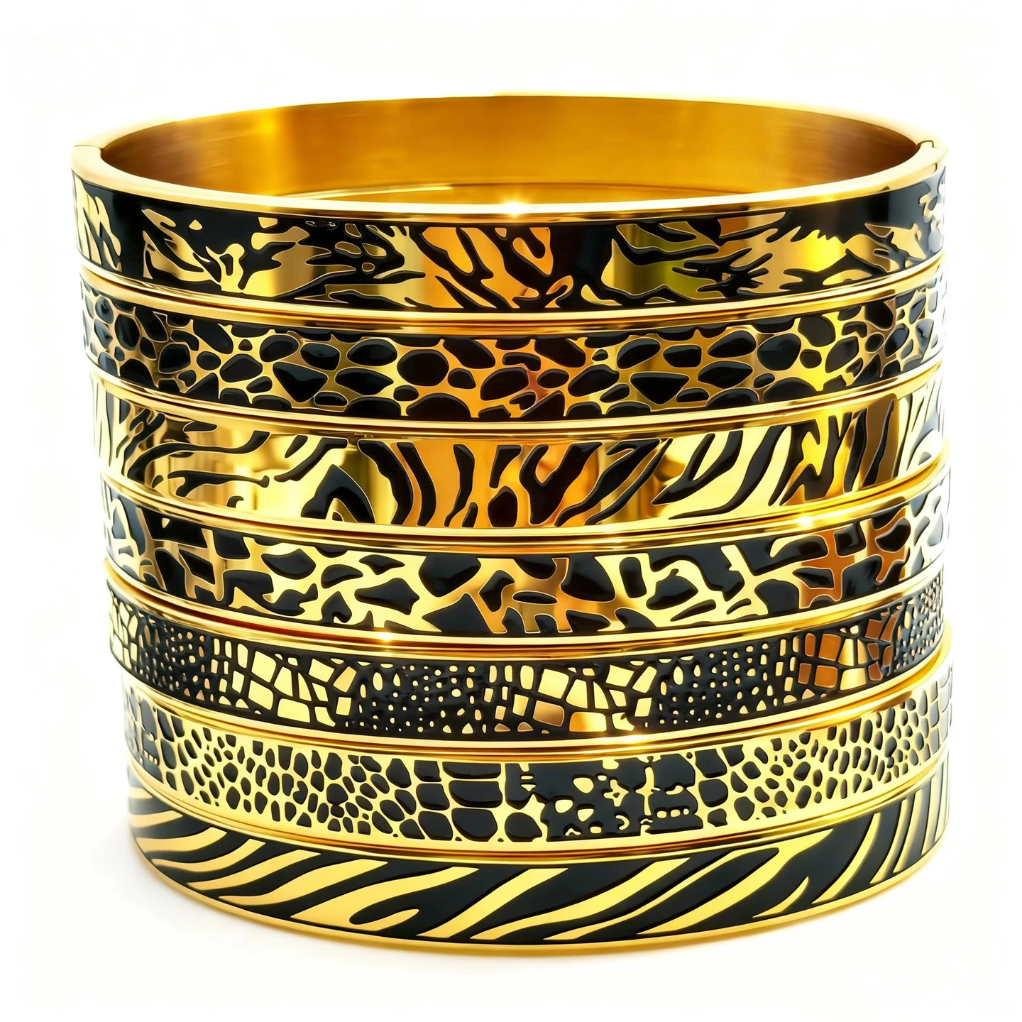 

8mm Stainless Steel Bracelet with Epoxy Color Pattern, Multiple Graphic Design Resin Inlay Gold Silver Black Men Hip Hop Jewelry