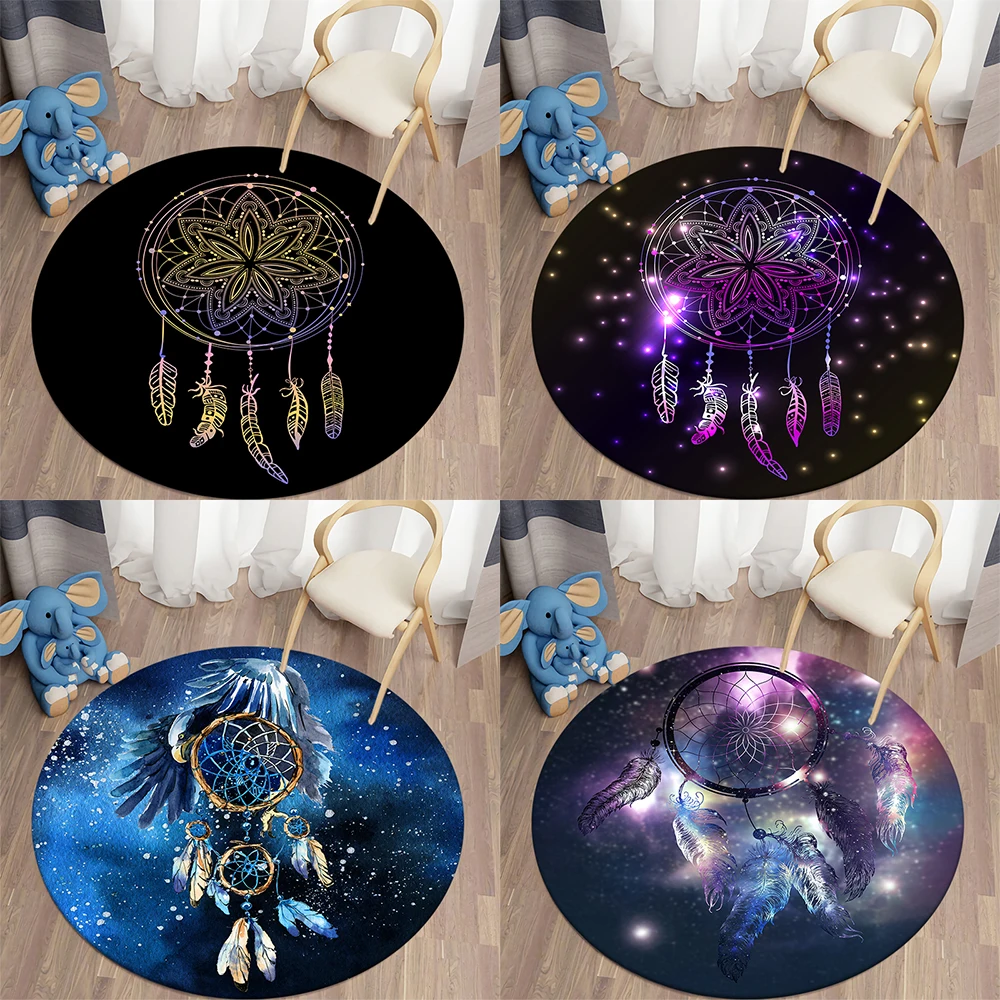 Fantasy Colorful Dream Catcher Screen Printing Pattern Circular Carpet Home Living Room Bedroom Floor Decoration 