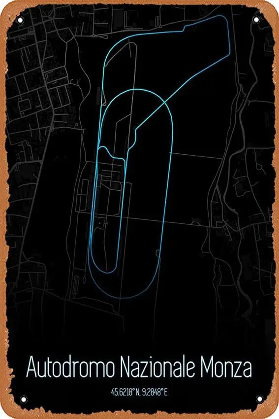 1p,muecddoa Metal Signs - Race Tracks Monza Track Map -  inches Metal Poster.
